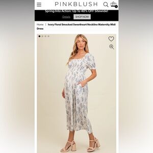 Pinkblush Ivory Floral Smocked Midi Dress